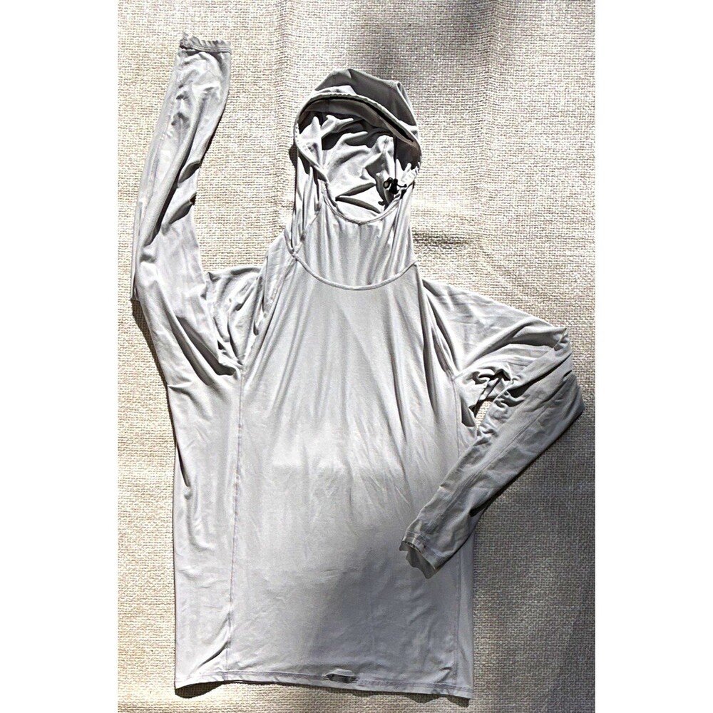 Patagonia Vintage Mens XL Sun Hoody Masked Gray Fishing Shirt Hidden Back Pocket